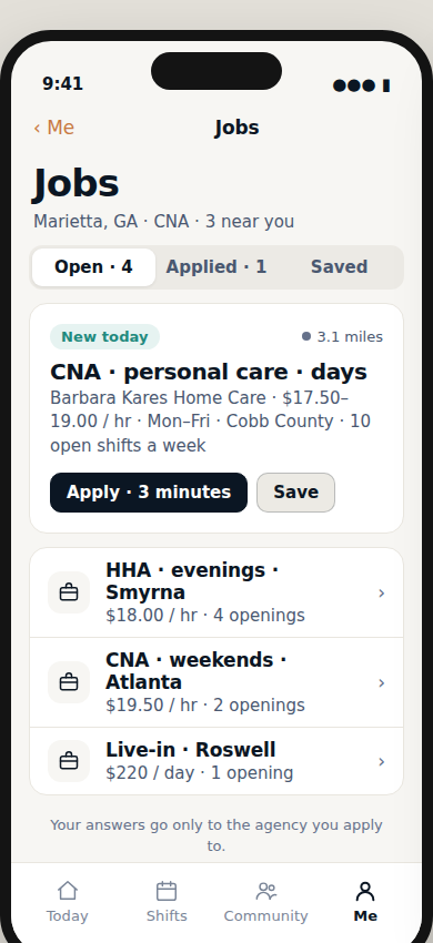 Jobs in the CareBravo app
