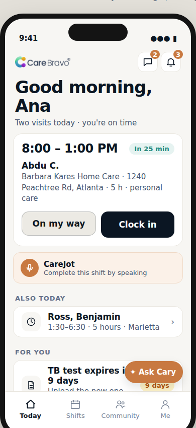 Your first day in the CareBravo app
